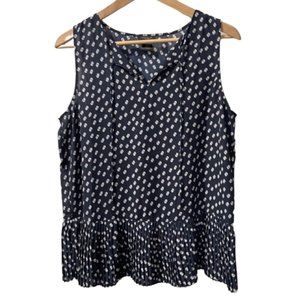 ANN TAYLOR | Blue and White Geometric Polka Dot Sleeveless Blouse | Size M
